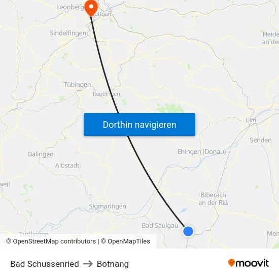 Bad Schussenried to Botnang map