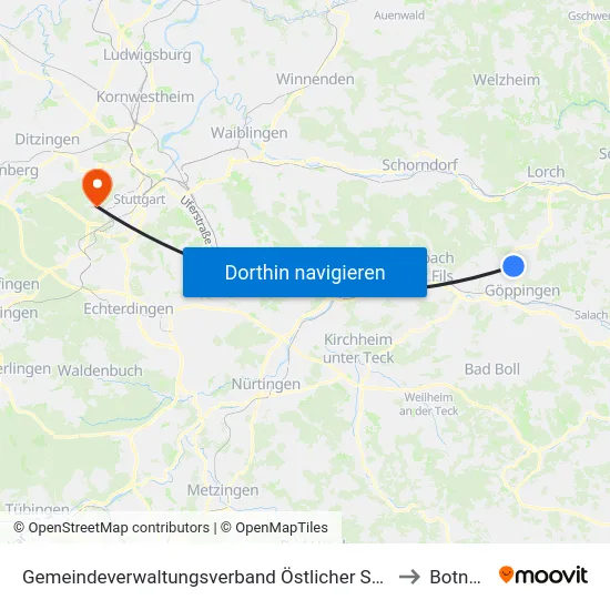 Gemeindeverwaltungsverband Östlicher Schurwald to Botnang map