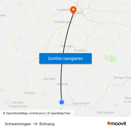 Schwenningen to Botnang map