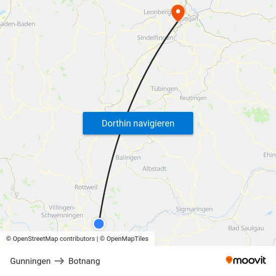 Gunningen to Botnang map