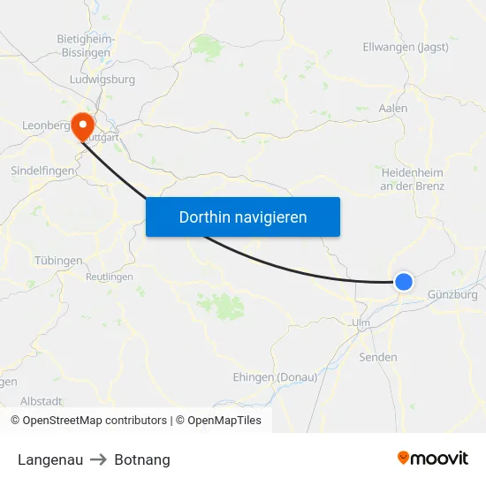 Langenau to Botnang map