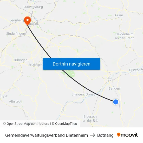 Gemeindeverwaltungsverband Dietenheim to Botnang map