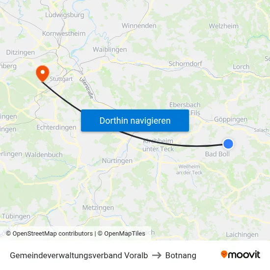 Gemeindeverwaltungsverband Voralb to Botnang map
