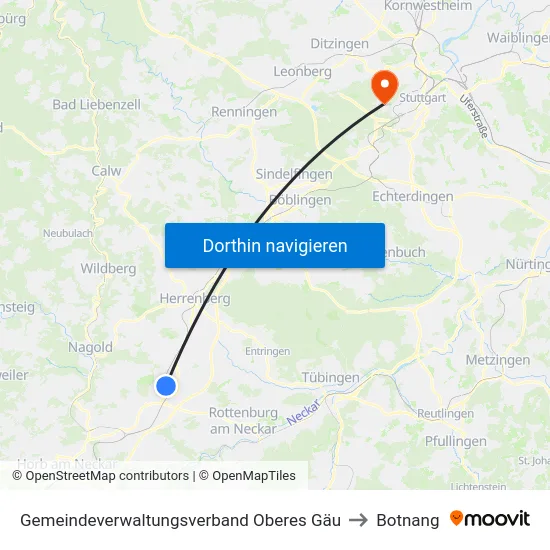 Gemeindeverwaltungsverband Oberes Gäu to Botnang map