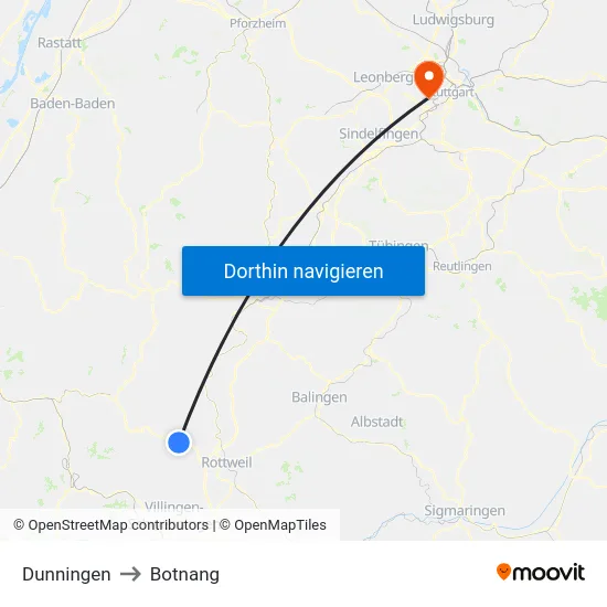 Dunningen to Botnang map