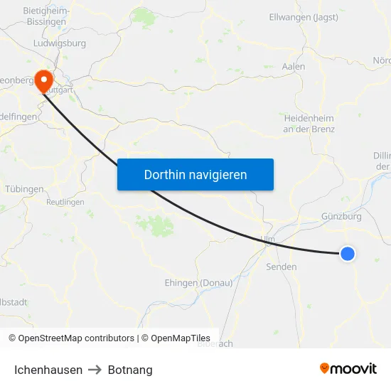 Ichenhausen to Botnang map