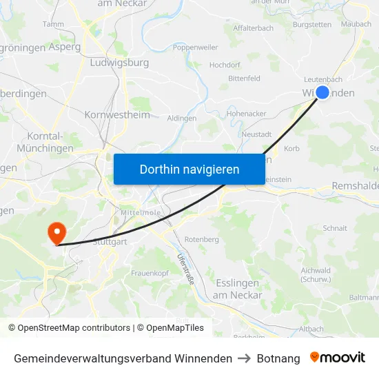 Gemeindeverwaltungsverband Winnenden to Botnang map