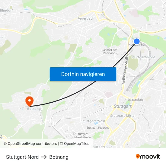 Stuttgart-Nord to Botnang map