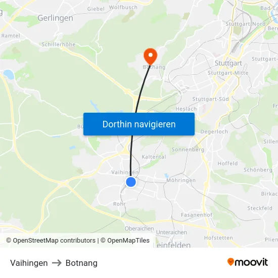 Vaihingen to Botnang map