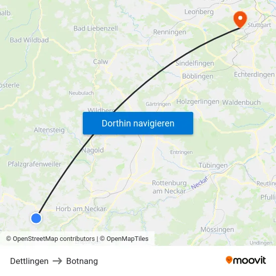 Dettlingen to Botnang map