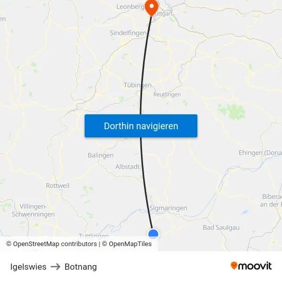 Igelswies to Botnang map