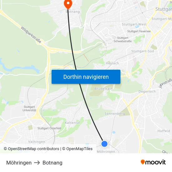 Möhringen to Botnang map