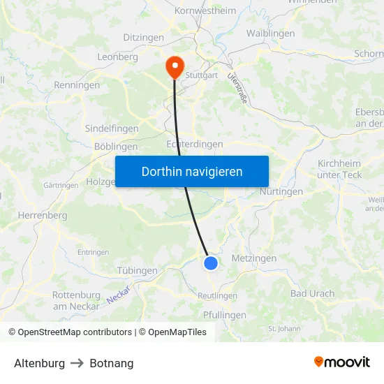 Altenburg to Botnang map