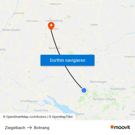Ziegelbach to Botnang map