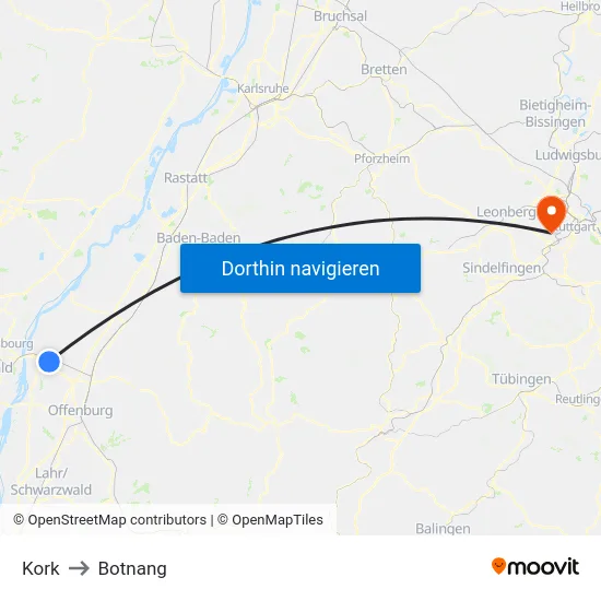 Kork to Botnang map
