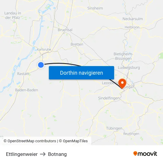 Ettlingenweier to Botnang map