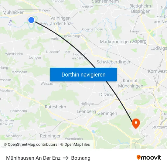 Mühlhausen An Der Enz to Botnang map