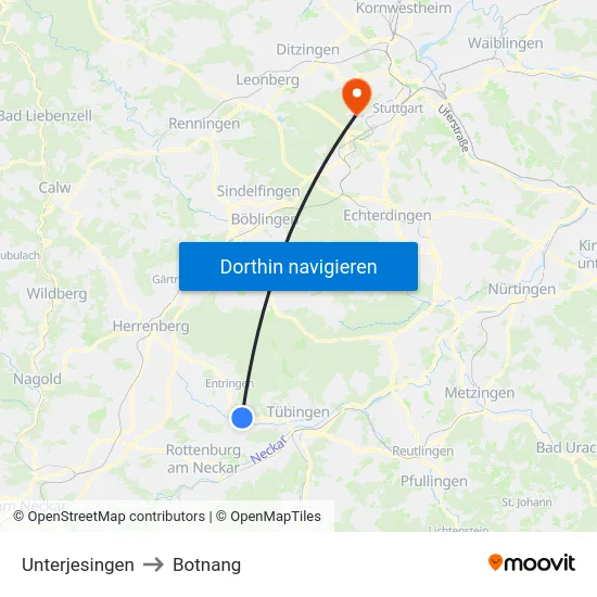 Unterjesingen to Botnang map