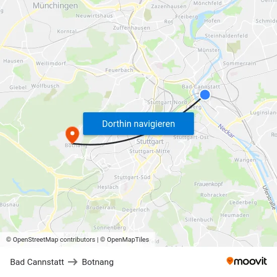 Bad Cannstatt to Botnang map