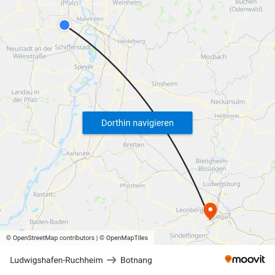 Ludwigshafen-Ruchheim to Botnang map