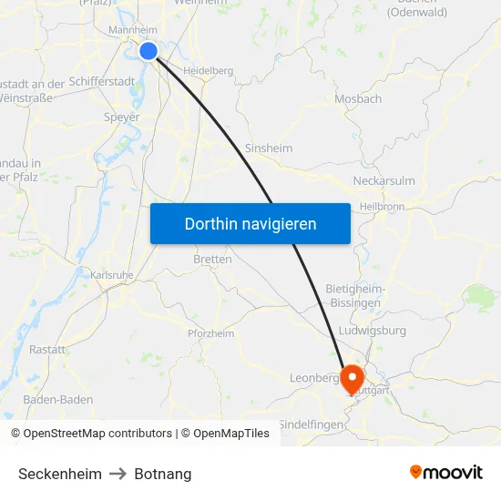 Seckenheim to Botnang map