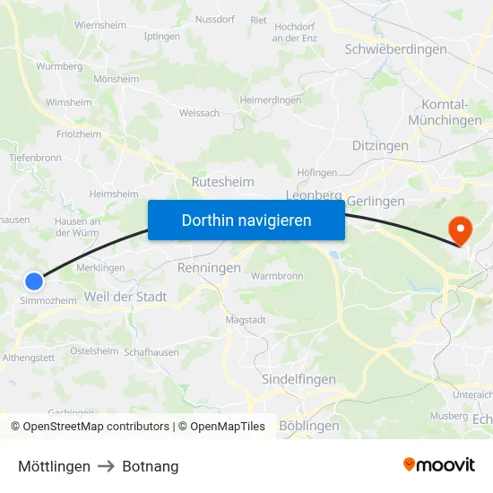 Möttlingen to Botnang map