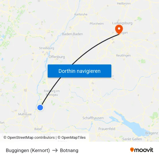Buggingen (Kernort) to Botnang map