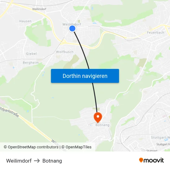 Weilimdorf to Botnang map
