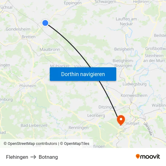 Flehingen to Botnang map