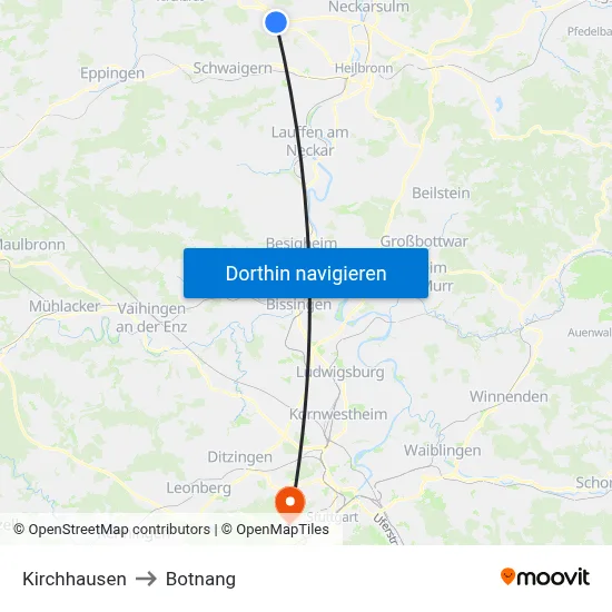 Kirchhausen to Botnang map