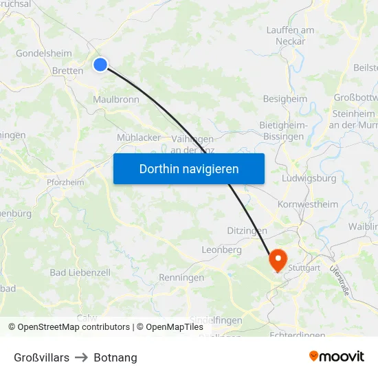 Großvillars to Botnang map