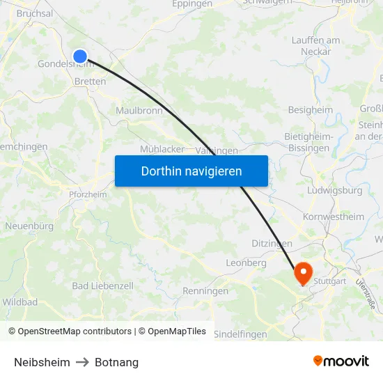 Neibsheim to Botnang map