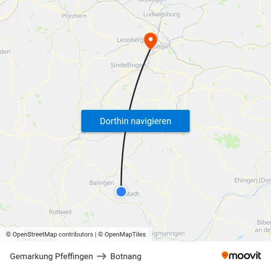 Gemarkung Pfeffingen to Botnang map
