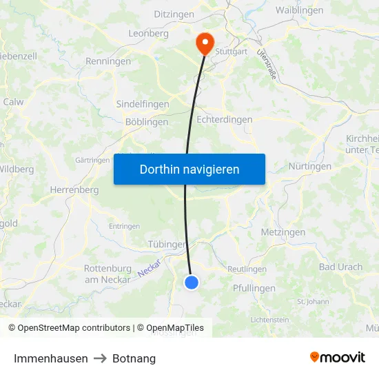 Immenhausen to Botnang map