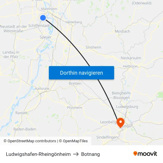 Ludwigshafen-Rheingönheim to Botnang map