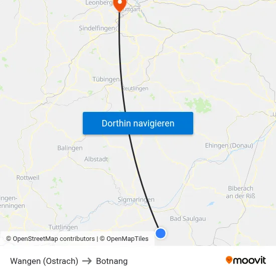 Wangen (Ostrach) to Botnang map