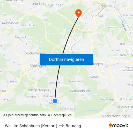 Weil Im Schönbuch (Kernort) to Botnang map