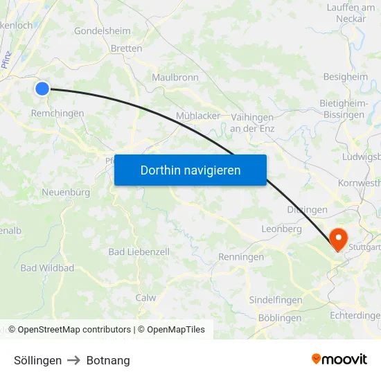 Söllingen to Botnang map