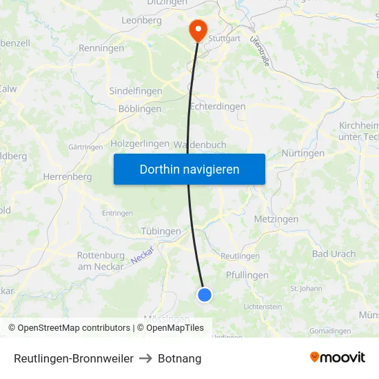 Reutlingen-Bronnweiler to Botnang map