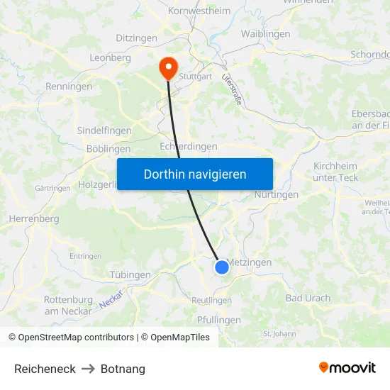 Reicheneck to Botnang map