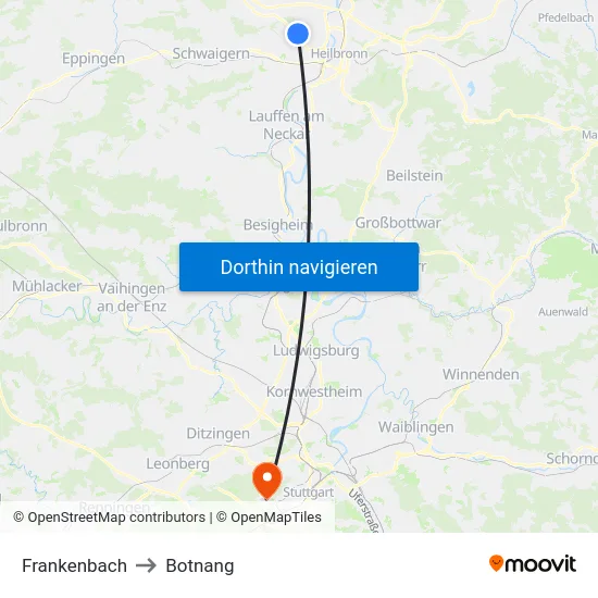 Frankenbach to Botnang map