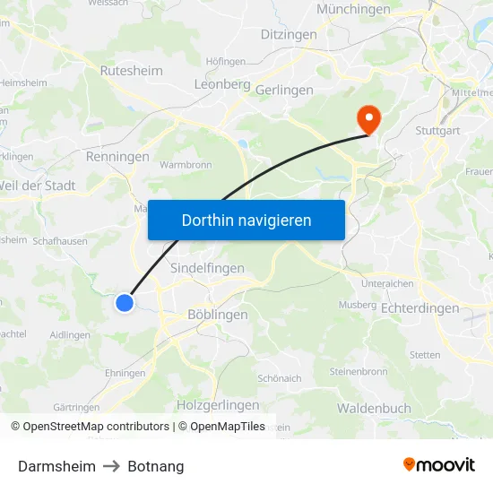 Darmsheim to Botnang map