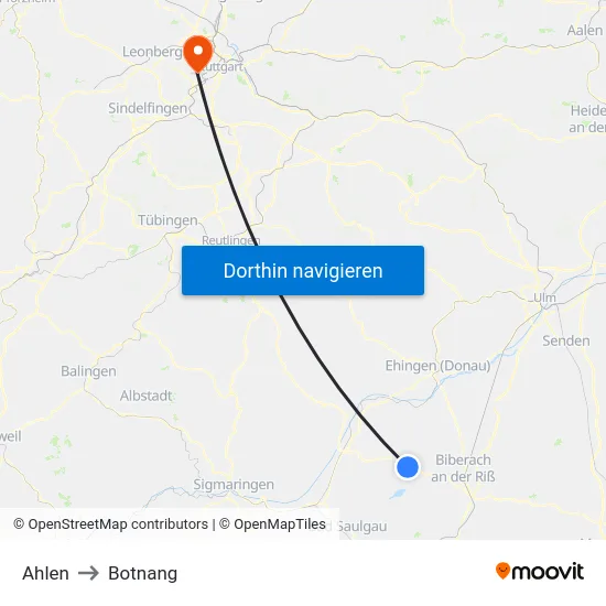 Ahlen to Botnang map