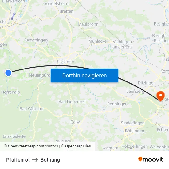 Pfaffenrot to Botnang map