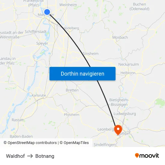 Waldhof to Botnang map