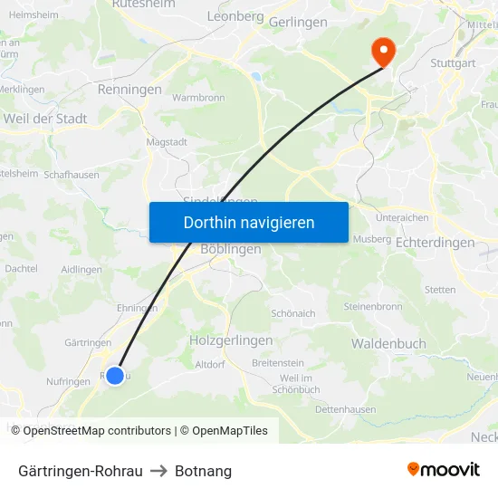 Gärtringen-Rohrau to Botnang map