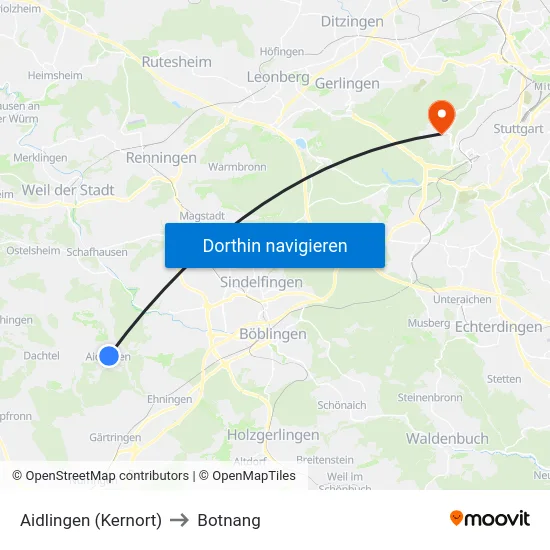 Aidlingen (Kernort) to Botnang map