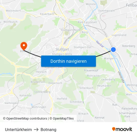 Untertürkheim to Botnang map