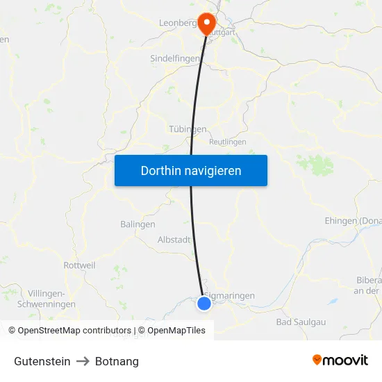 Gutenstein to Botnang map
