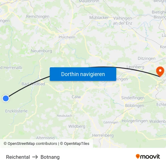 Reichental to Botnang map